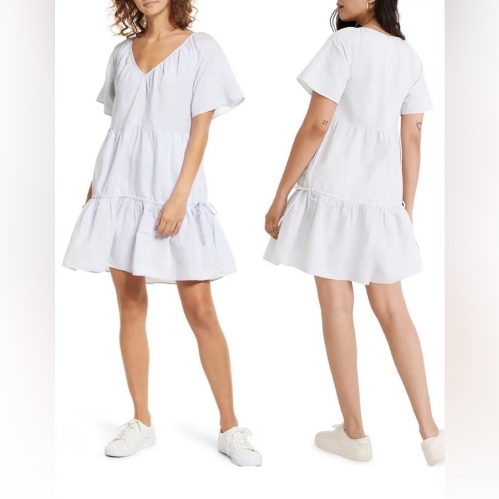 Madewell Linen-Blend Lorelei Mini Dress V-Neck in Light Blue Women’s Sz L